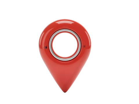 Glossy red location marker with silver ring isolated on a transparent background image