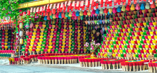 Traditional incense shop with colorful incense sticks in Hue, Vietnam