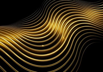 Naklejka premium Abstract golden wavy lines on a black background, modern design element