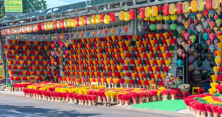 Traditional incense shop with colorful incense sticks in Hue, Vietnam