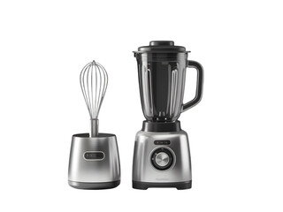 Silver blender and whisk kitchen appliances isolated on a transparent background image