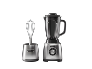 Silver blender and whisk kitchen appliances isolated on a transparent background image