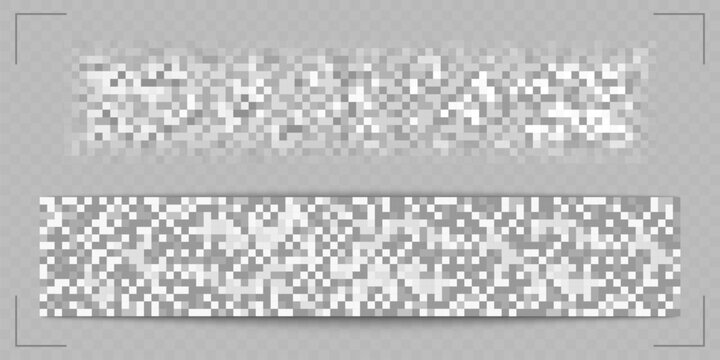 Gray censor bars with pixelated squares for hiding sensitive content. Censored label over mosaic pattern blocks. Privacy protection elements for documents or images requiring redaction.