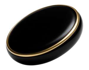 Black oval with gold trim.