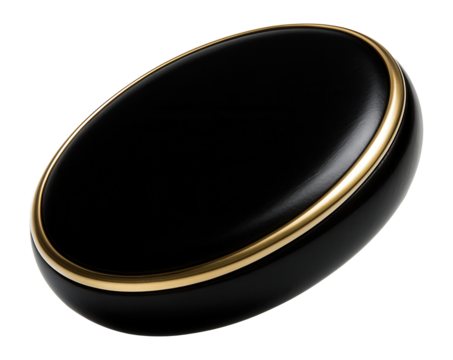 Black oval with gold trim.