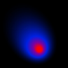 Abstract color blur neon round shape on black background. Neon colored bright blending blob with graduation effect. Glowing comet in dark space. Graphic vector illustration.