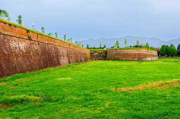 Medieval  Lucca city walls and San Paolino Bastion, Italy