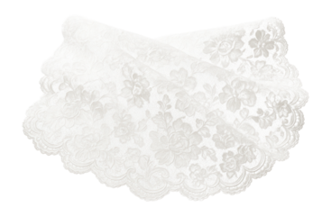 Delicate white lace fabric with intricate floral design.
