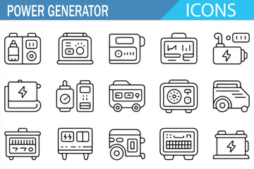Power Generator Icon Set for Energy and Electricity Design