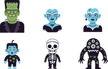 Spooky Halloween characters with vibrant colors for fun party invitations