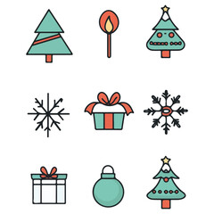 christmas, festival, vector, transparent background, xmas, icon, celebration, winter, surprise, pattern, merry, season, icons, christmas set