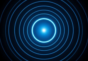Fototapeta premium Blue concentric circles, abstract design element, dark background