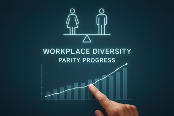 Workplace diversity parity progress concept with gender balance and growth chart