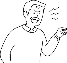 怒りながらクレームを入れるおじさん_線画