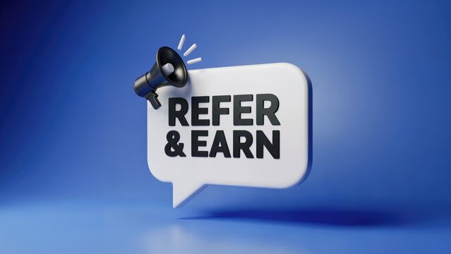 Announce your referral program success with this exciting "Refer & Earn" message and megaphone!