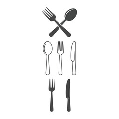 Illustration of silverware including forks spoons and knives in various arrangements and styles vector