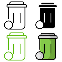 Trash Bin Icon Set – Waste Management, Garbage, and Recycling Symbol