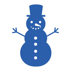 A blue snowman with a top hat carrot nose and coal buttons isolated on a white background design element vector