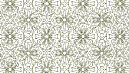 A repeating seamless pattern with intricate, decorative lines and elegant floral motifs. An ornamental design suitable for textile, wallpaper, or background applications.