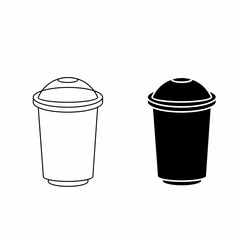Plastic Cup with Dome Lid Icon – Solid and Outline Vector