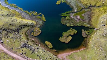 Drone capturing breathtaking Kocduzu Highland lake in Rize, Turkiye