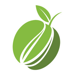 Abstract green fruit with leaf and white stripes vector