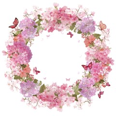 Fototapeta premium Beautiful Floral Frame with Butterflies and Pink Blossoms