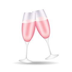 Champagne glasses with pink sparkling drink vector illustration