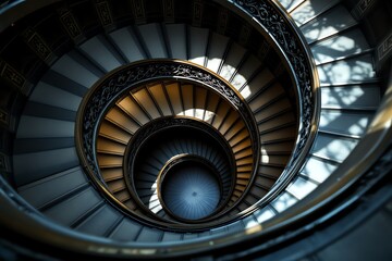 Fototapeta premium Elegant Spiral Staircase Design Dramatic Perspective Architecture Art