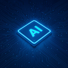 Illuminated AI Chip Symbol Integrated into Futuristic Circuit Board Network	