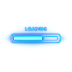 Digital loading bar with futuristic neon glow effect indicating data processing isolated transparent background PNG
