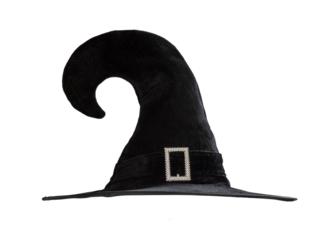 Halloween Witch wizard's hat in black isolated on white background with clipping path for Autumn seasonal holiday costume...