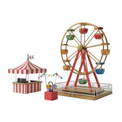 Obraz premium Carnival ferris wheel and booth isolated on transparent background