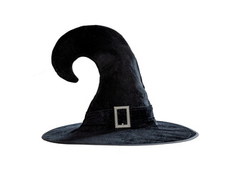 Halloween Witch wizard's hat in black isolated on white background with clipping path for Autumn seasonal holiday costume...