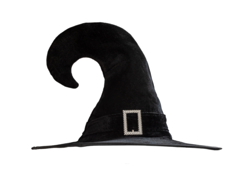 Halloween Witch wizard's hat in black isolated on white background with clipping path for Autumn seasonal holiday costume...