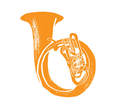 Helicon. Music festival poster. Wind musical instruments. Competition. A set of vector illustrations. Minimalistic design. Banner, flyer, cover, print.	