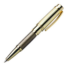 Naklejka premium Luxury gold metal ballpoint pen with textured grip isolated on transparent background