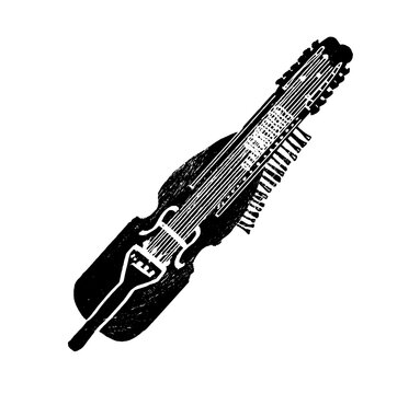 Nyckelharpa, nikelharpa, folk. Music festival poster. String musical instruments. Competition. A set of vector illustrations. Minimalistic design. Banner, flyer, cover, print.	