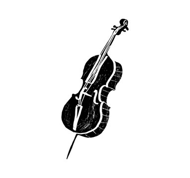 Double bass, contrabass, counterbass. Music festival poster. String musical instruments. Competition. A set of vector illustrations. Minimalistic design. Banner, flyer, cover, print.	