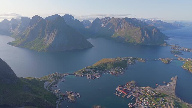 Scenic view from Reinebringen trail near Reine in the lofoten islands, Norway