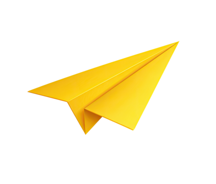 Bright yellow paper airplane, angled flight path