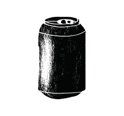 Textured aluminum can with soft drinks. Storing cocktails and soda in jar. Simple black and white vector isolated on white background
