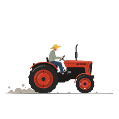 Obraz premium Farmer Driving Red and Black Vintage Tractor.