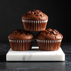 Stacked chocolate chip muffins