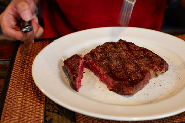 Steak salad on the white background.
