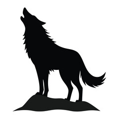 Black wolf howling on rocky outcrop silhouette white
