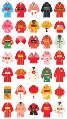 Colorful kimono collection.  Various styles and patterns