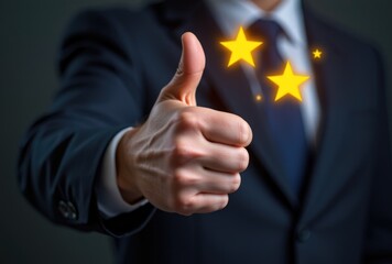 Businessman showing thumbs up with glowing stars