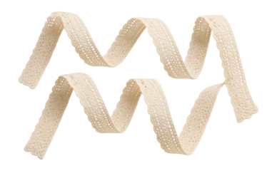 Set of light beige cotton lace trim ribbons.