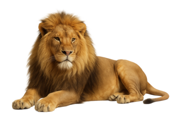 Lying lion with a calm expression.